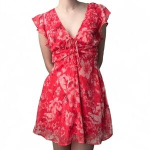 Stradivarius Vibrant Red Floral Mini Dress